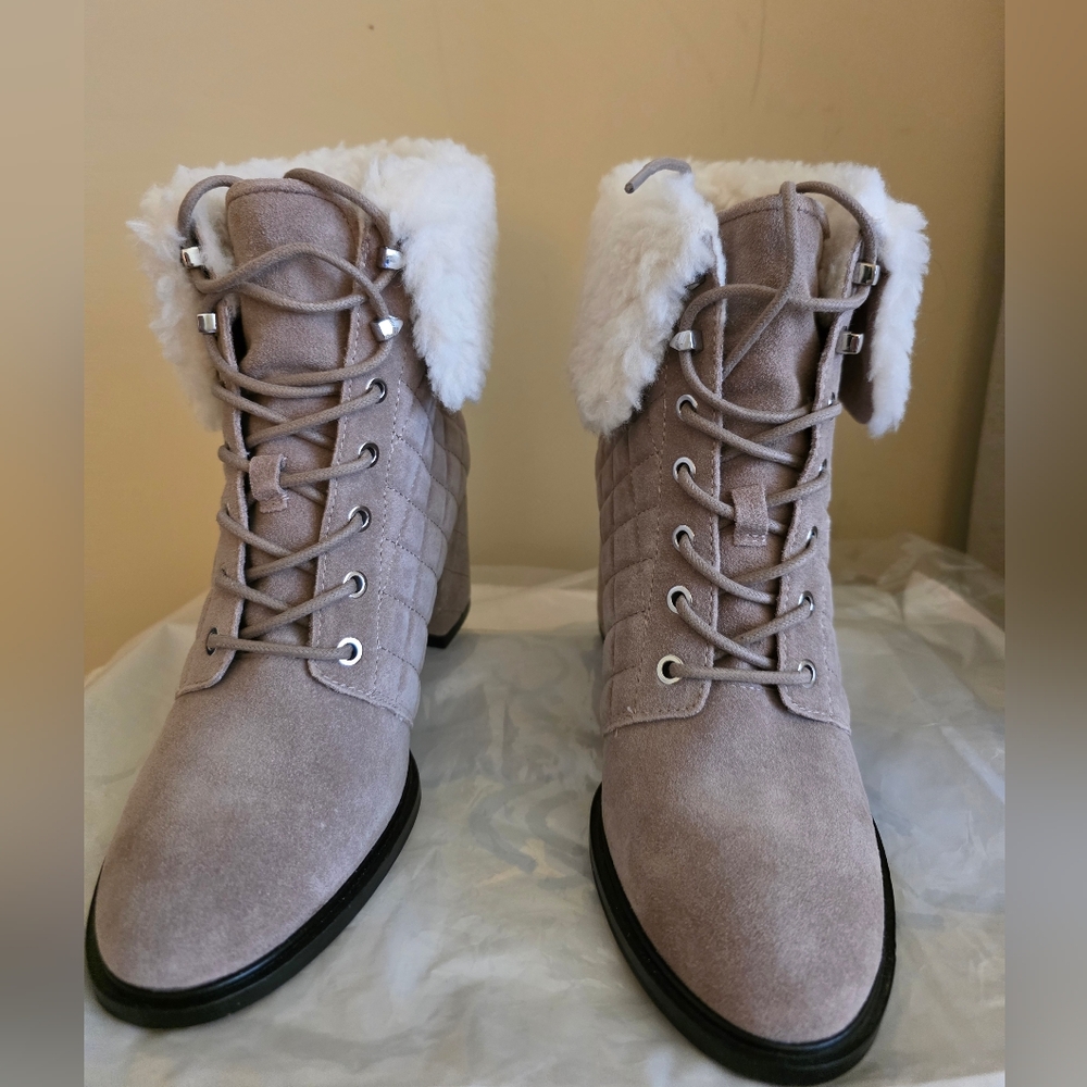Karl Lagerfeld Gray Lace Up Boots with White Accents (New)